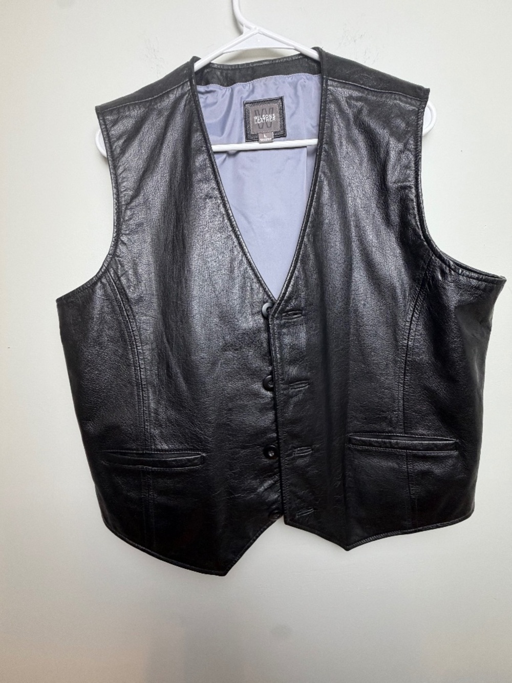Wilsons Leather Vintage Black Button Vest Gray Lining Y2K Goth Biker Size L